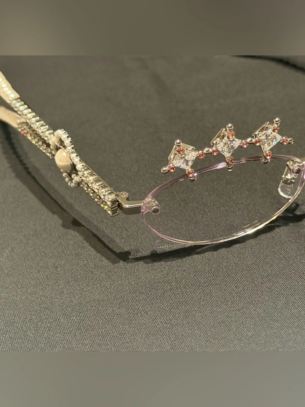 GENTLE MONSTER silver Rimless Crystal-Embellished Glasses with Pink Accents